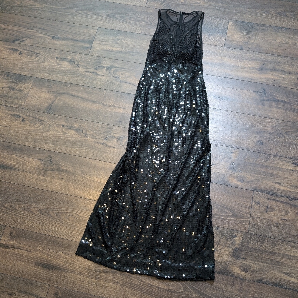RARE NITELINE Della Roufogali Black Beaded Sequin Maxi/Midi Dress Vintage Size 4 - Picture 12 of 16
